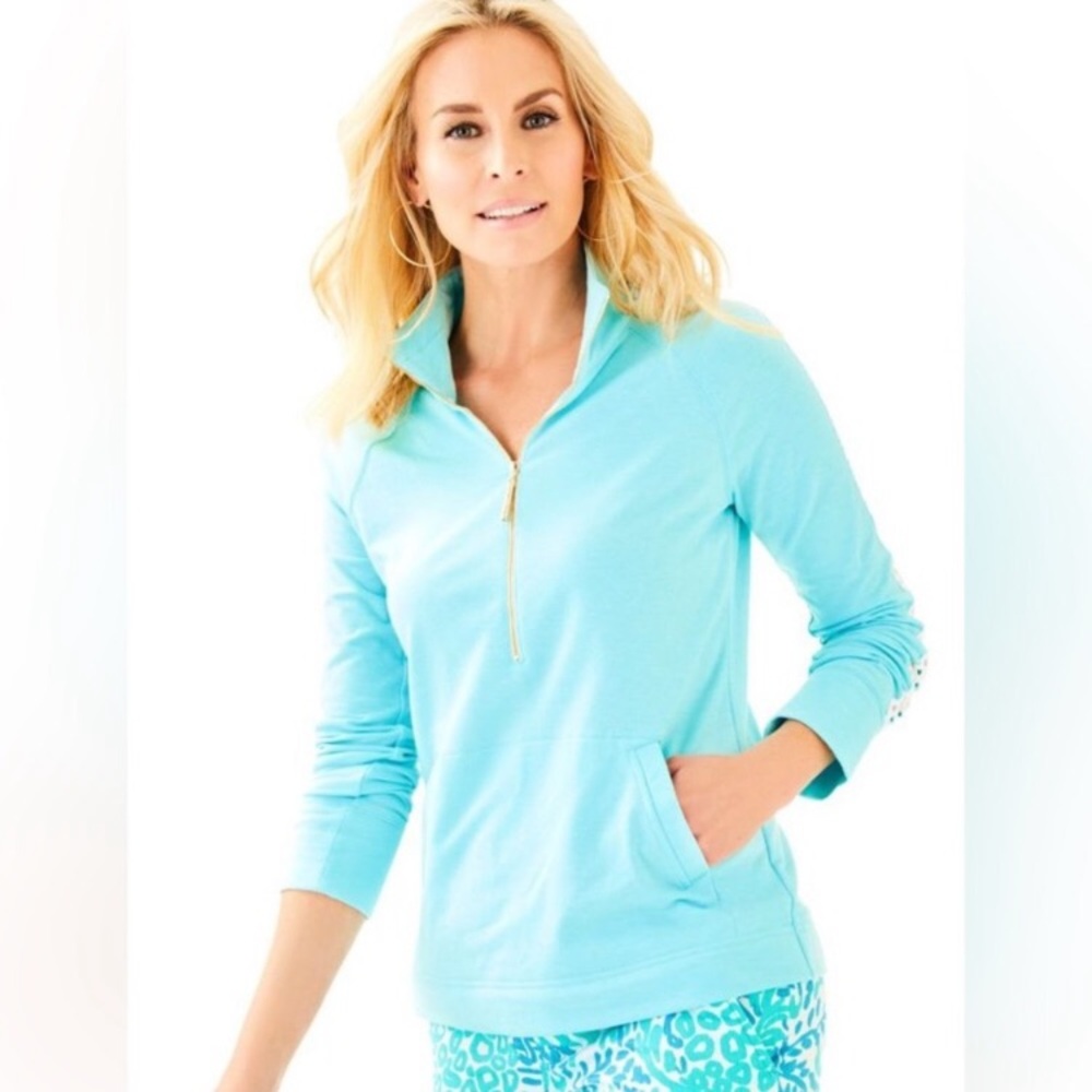 Lilly Pulitzer Skipper Solid Popover Peek A Boo Lace Light Blue size S Small